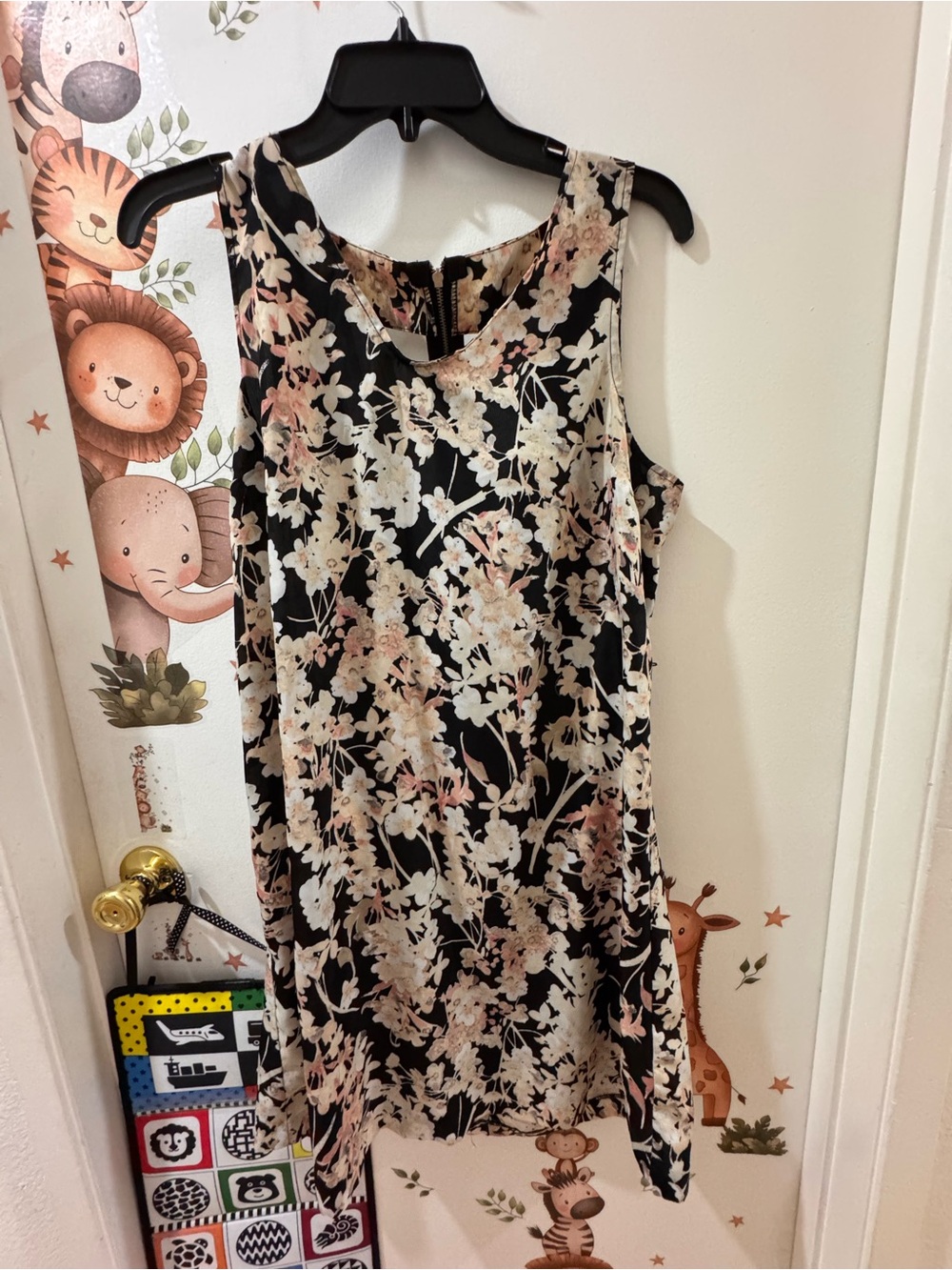 New York & Company Black Floral Print Dress with Pink & Cream Accents